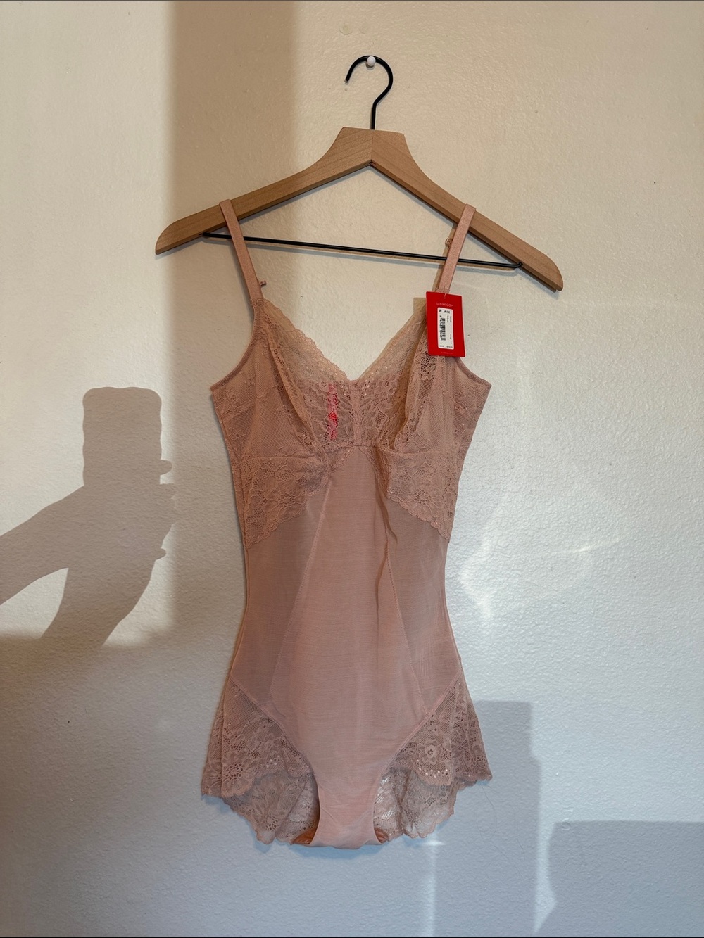 Spanx Sheer Lace Bodysuit in Nude Pink with Adjustable Straps